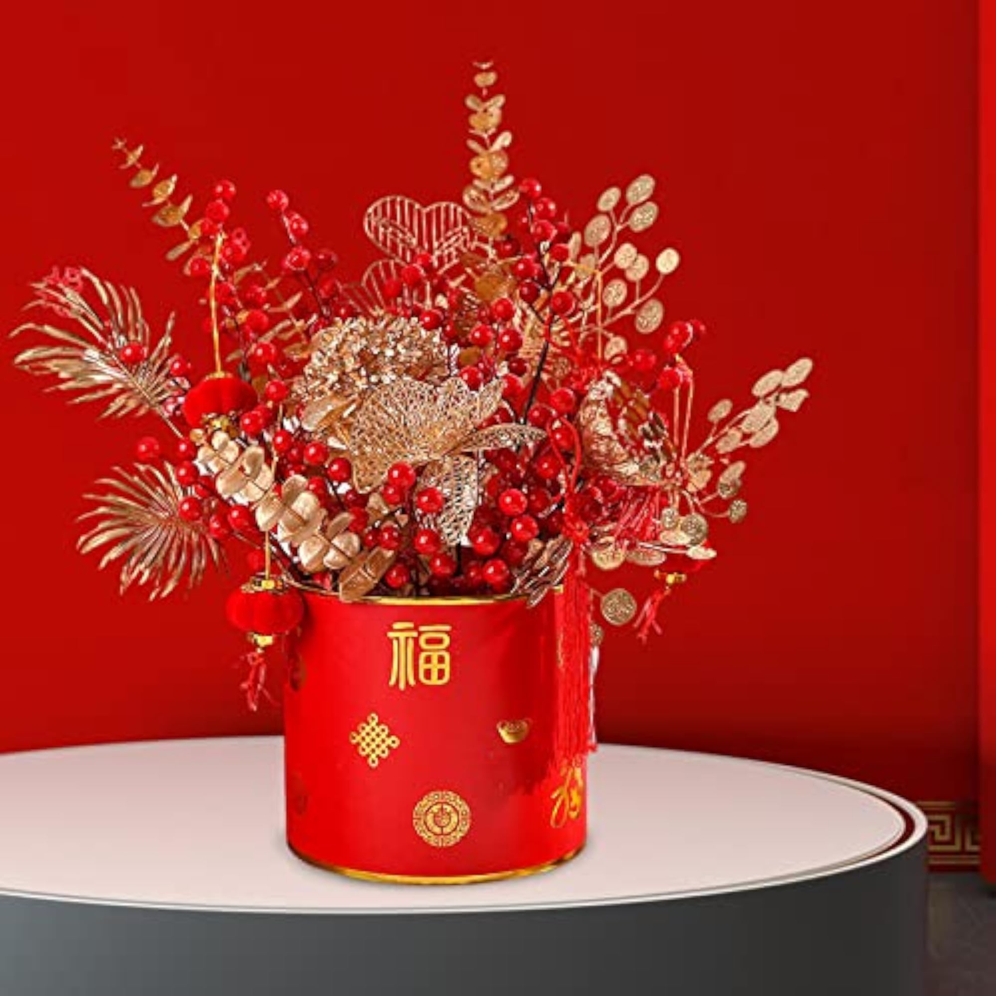 Simulation Red Berries Flowerpot Feng Shui Decoration Lightweight Decorative Style B